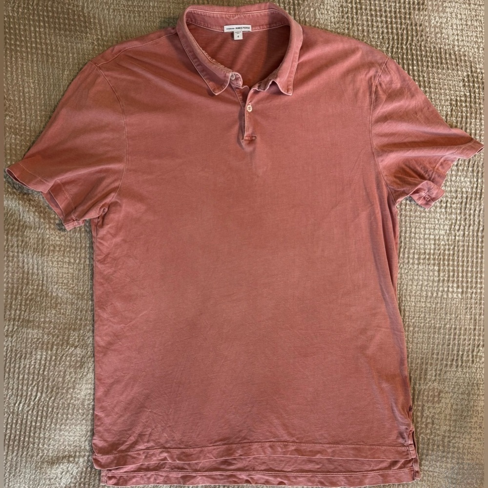 James Perse Standard Polo Shirt Made USA Garment Dyed Rose Large - Picture 4 of 11